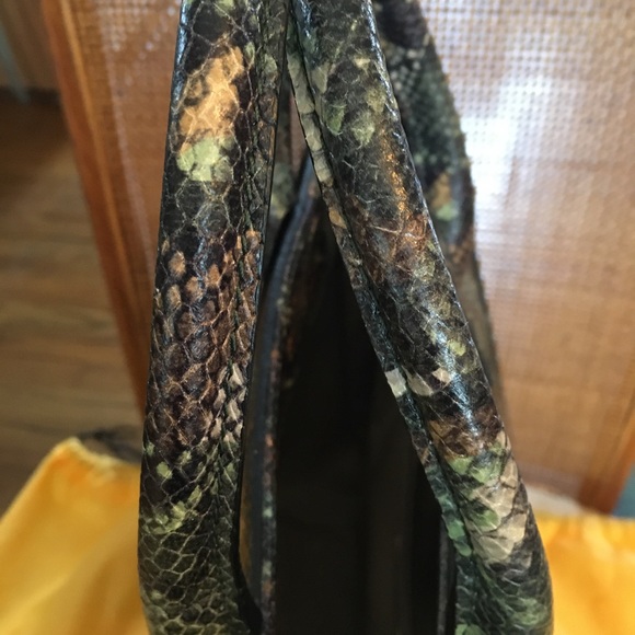 Valentino Leather Expandable Python Snakeskin Embossed Handbag in Green Brown - Picture 13 of 14